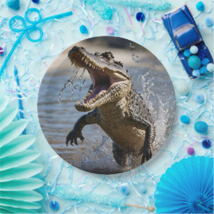 Prato De Papel Tubarão Assustador Australiano Pulando Crocodilo