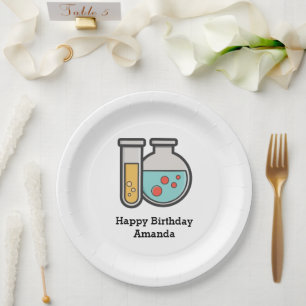 Prato De Papel Tubo de teste de química e beaker Aniversário