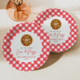 Prato De Papel Tudo o que Você Precisa É Amor e Pizza Chá de Noiv