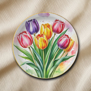 Prato De Papel Tulipas Coloridas Elegante