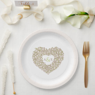 Prato De Papel Tulipas de casamento das flores de creme monograma