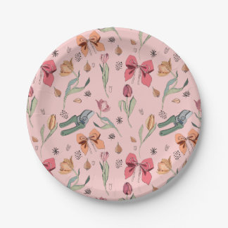 Prato De Papel Tulipas e Arcos cor-de-rosa com flores em forma de