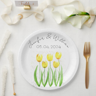 Prato De Papel Tulipas flores aquarela Casamento Russo Amarelo