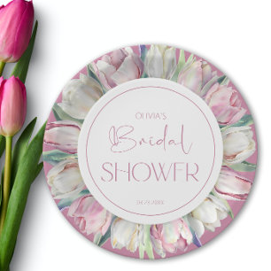 Prato De Papel Tulipas rosa e branco na primavera Chá de noiva