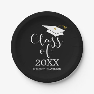 Prato De Papel Turma de 2024 Grad Cap Chic Caligrafia