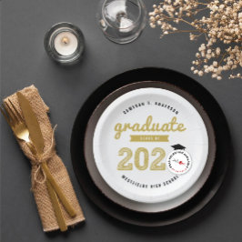 Prato De Papel Turma de 2026 Graduação em Esboço Dourado Festa de