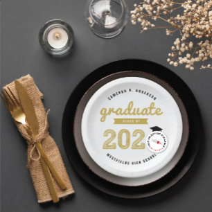 Prato De Papel Turma de 2026 Graduação em Esboço Dourado Festa de