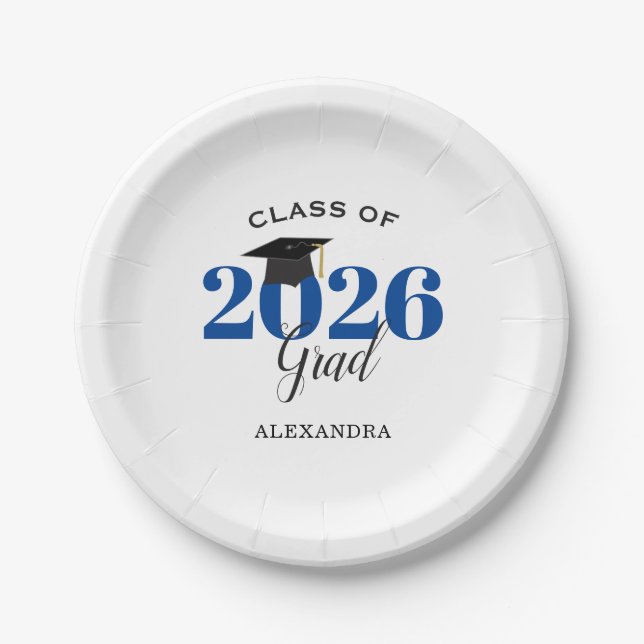 Prato De Papel Turma de 2026 Graduado Simples Azul e Preto (Frente)