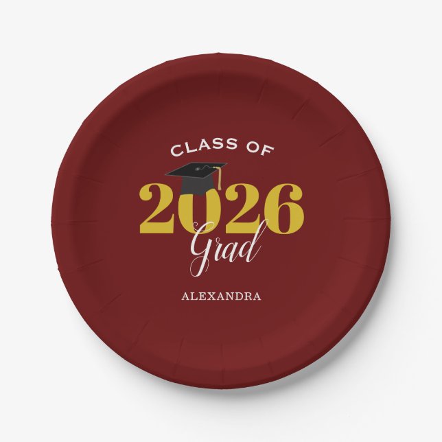 Prato De Papel Turma de 2026 Graduado Simples Bege e Dourado (Frente)