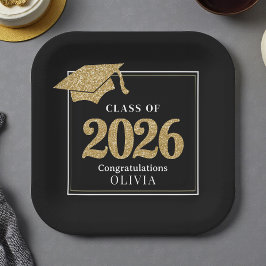 Prato De Papel Turma de 2026 Preto e Dourado
