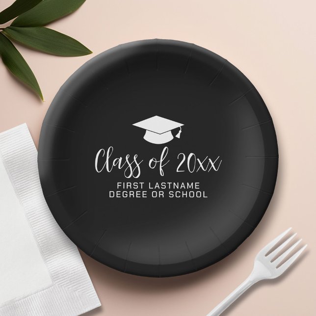Prato De Papel Turma de 20xx Script e Nome da Moda - Preto (Custom Paper Plate)