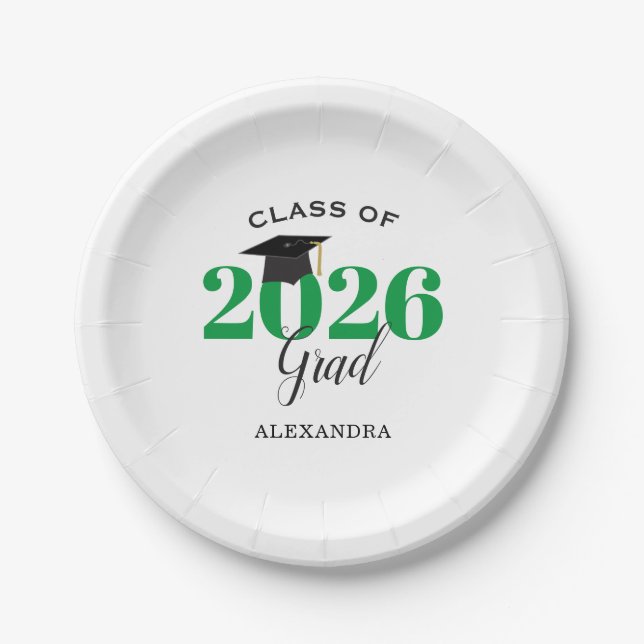 Prato De Papel Turma de Formatura de 2026 Simples Verde e Preto (Frente)