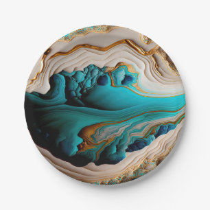 Prato De Papel Turquesa Aqua Azul Gemstone Azul Dourado Acrísio A