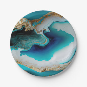 Prato De Papel Turquesa Aqua Azul Gemstone Azul Dourado Acrísio A