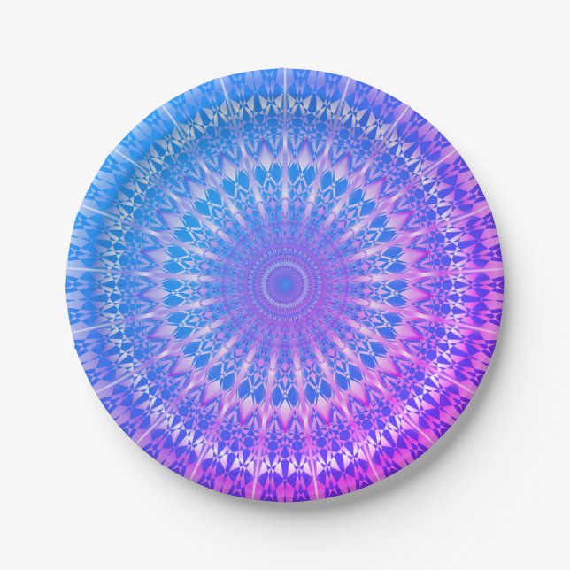 Prato De Papel Turquesa Blue Purple Mandala (Frente)