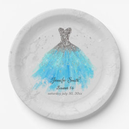 Prato De Papel Turquesa Blue Vress Glitter Doce Dezesseis