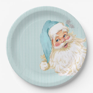 Prato De Papel Turquesa Papai Noel Vitoriano Vintage Desbotado