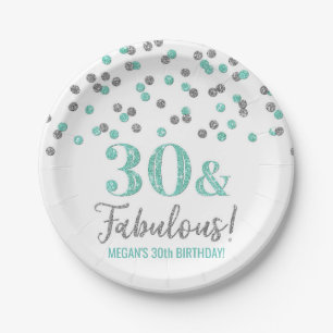 Prato De Papel Turquesa Prata Confetti 30 e Fabuloso