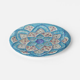Prato De Papel Turquesa tradicional marroquina azul, branco, salm