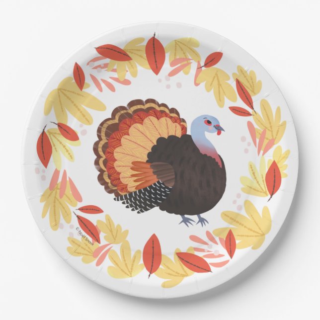 Prato De Papel Turquia e Folhas de Ação de Graças (Frente)