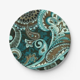 Prato De Papel Turquoise Brown Vintage Paisley