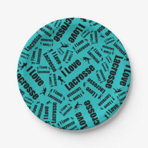 Prato De Papel Turquoise eu amo lacrosse