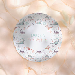 Prato De Papel Turquoise Girl Dinosaur Birthday Party