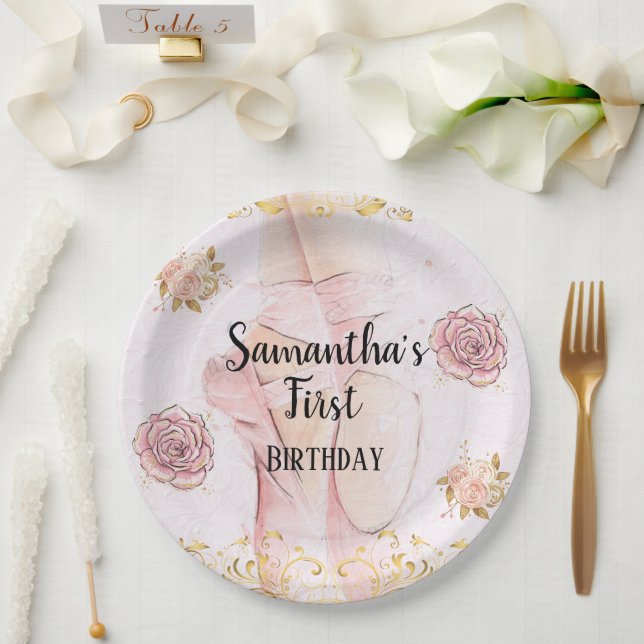 Prato De Papel Tutu Ballerina temeu Primeiro Aniversário de Placa (Casamento)