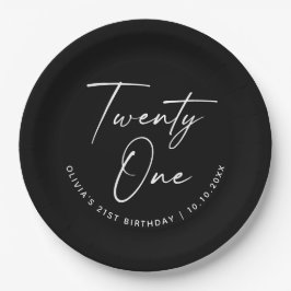 Prato De Papel Twenty One Birthday | Black Minimalist 21st Party