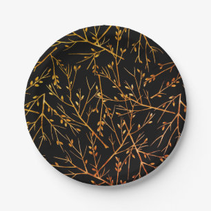 Prato De Papel Twigs Laranja Queimados em Preto
