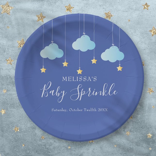 Prato De Papel Twinkle Sprinkle Little Star Chuveirinho Azul (Twinkle Sprinkle Little Star Baby Shower Blue Paper Plates)