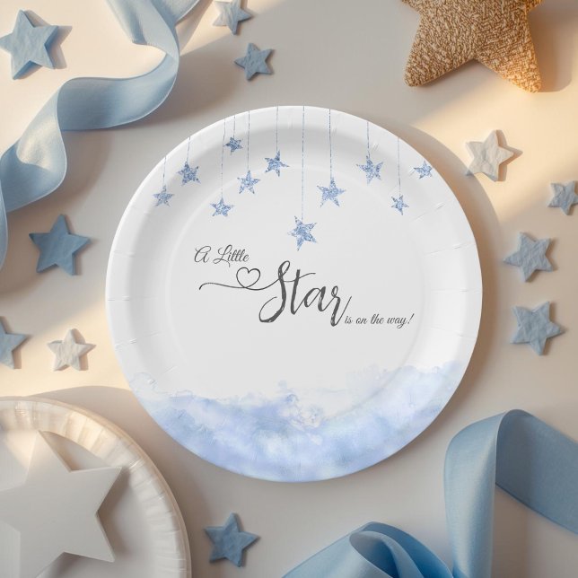 Prato De Papel Twinkle Twinkle Little Star Boy Blue Baby Shower (Criador carregado)