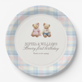Prato De Papel Twins Beary First Teddy Bear Birthday Plates 