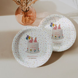 Prato De Papel Twins Bunny Rabbit Twin Girls 1st Birthday 