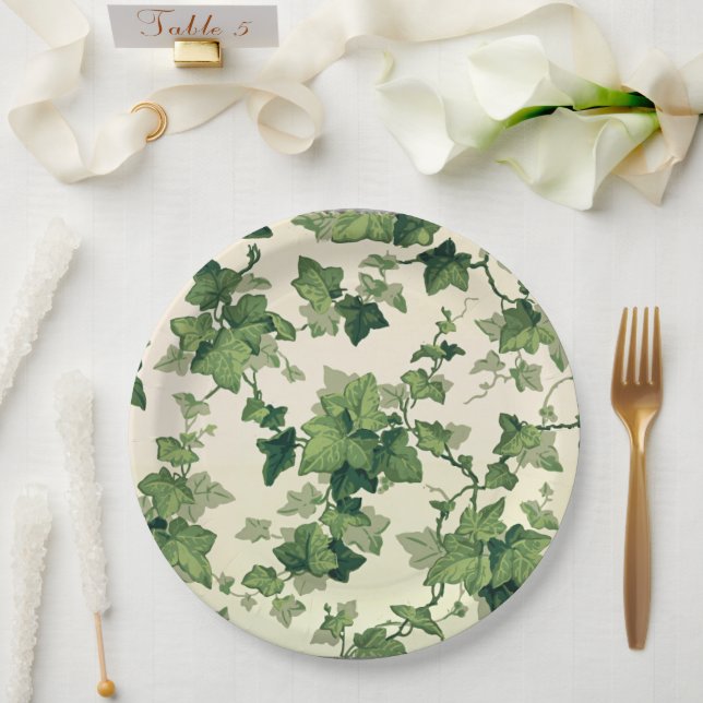 Prato De Papel Twisting Ivy Leaves Pattern (Casamento)