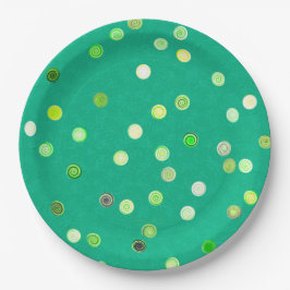 Prato De Papel Twisty Polka Dot Spirals Green Paper Party Plates