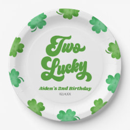 Prato De Papel Two Lucky Green Shamrock Clover Birthday Party