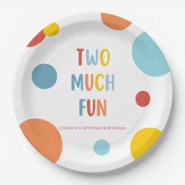 Prato De Papel Two Much Fun Colorful 2nd Birthday Party Plates