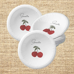 Prato De Papel Two Red Cherries Illustration | Cute Fruit Art 