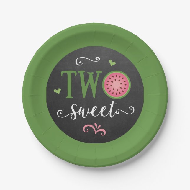 Prato De Papel Two Sweet Watermelon 2nd Birthday Paper Plate (Frente)