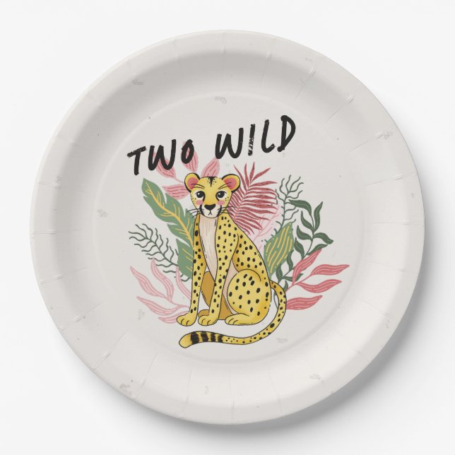Prato De Papel Two Wild Safari Pink Cheetah Kids Birthday Party (Frente)