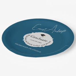 Prato De Papel Typografia Azul Graduação Elegante Moderna de Form