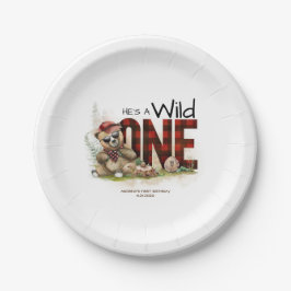 Prato De Papel Um Aniversário Um Urso De Lumberjack Encantado