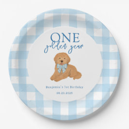 Prato De Papel Um Ano Dourado Aniversário Meninos Golden Doodle