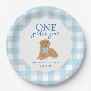 Prato De Papel Um Ano Dourado Aniversário Meninos Retriever Doura
