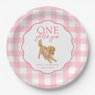Prato De Papel Um Ano Dourado Cumprindo Um Aniversário Retriever