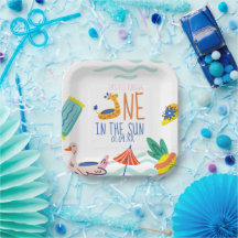 Um ao sol primeiro aniversário festa piscina doodl
