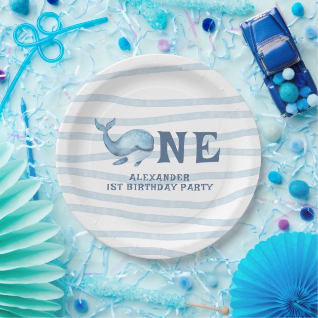 Prato De Papel UM BALEIA 1º Aniversário Sob O Mar (Festa)
