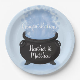 Prato De Papel Um bebê está criando Chá de fraldas de bruxa azul