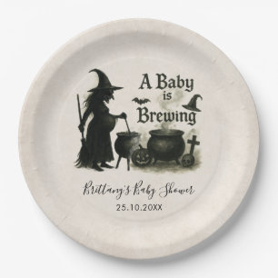 Prato De Papel Um Bebê Está Fazendo Chá de fraldas De Halloween